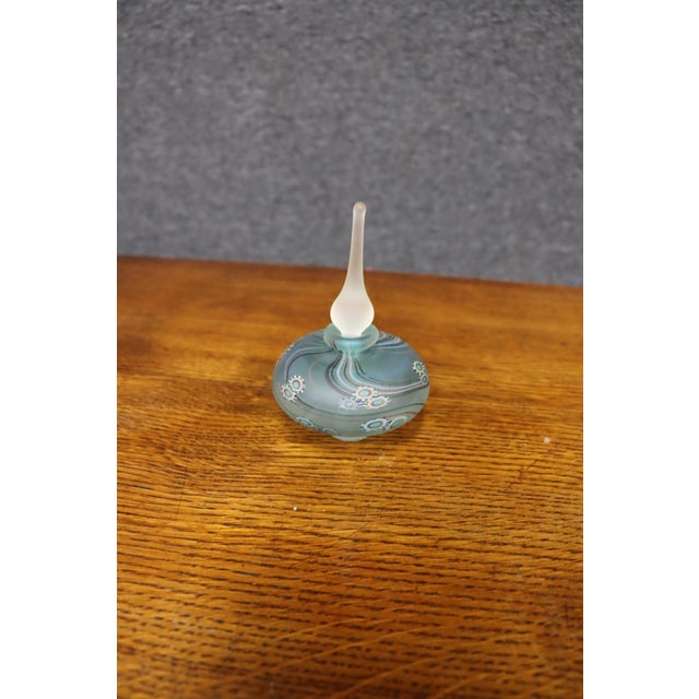 Blue Signed Studio Art Glass Perfume Bottle With Floral Millefiori Decoration, 1996 For Sale - Image 8 of 9