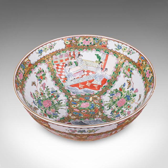 This is a large vintage Famille Rose fruit bowl. An Oriental, ceramic display dish from the Art Deco period, dating to the...
