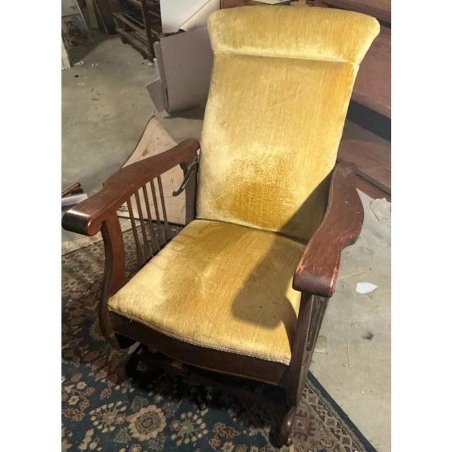 Antique Morris Style Reclining Rocking Chair With Pull-Out Footrest For Sale - Image 12 of 12