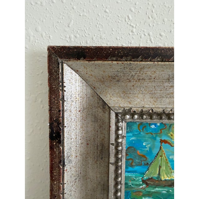 Nautical Serg Graff "Clipper "F" Sailing Ship Acrylic Painting Framed Small Nautical Art For Sale - Image 3 of 10