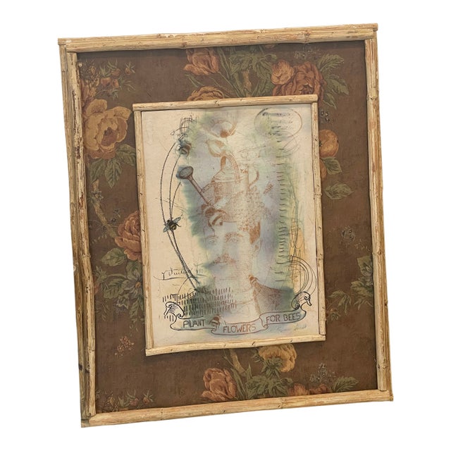 Antique Poster in Floral Rustic Handpainted Frame For Sale