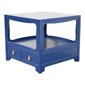 Michael Taylor for Baker Far East Collection Blue Lacquered Nightstand or Side Table, Newly Refinished