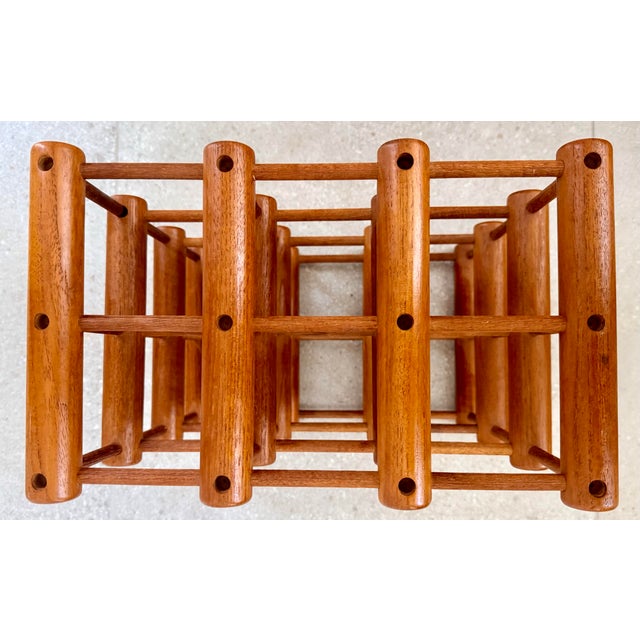 Brown Vintage Mid-Century Modern Teak Wood Adjustable Wine Rack Holds 12 Bottles in the Style of Nissen Langaa of Denmark For Sale - Image 8 of 12