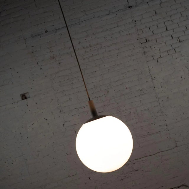 White 1960s Mid Century Modern Large Globe Pendant Light Blown Milk Glass by Lite Trend of La Palma Ca For Sale - Image 8 of 12