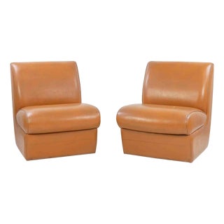Vintage Italian Armchairs in Mahogany Wood and Padded Leather, 1950s For Sale