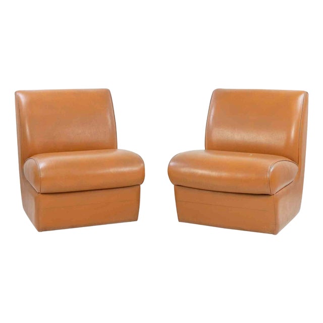 Vintage Italian Armchairs in Mahogany Wood and Padded Leather, 1950s For Sale