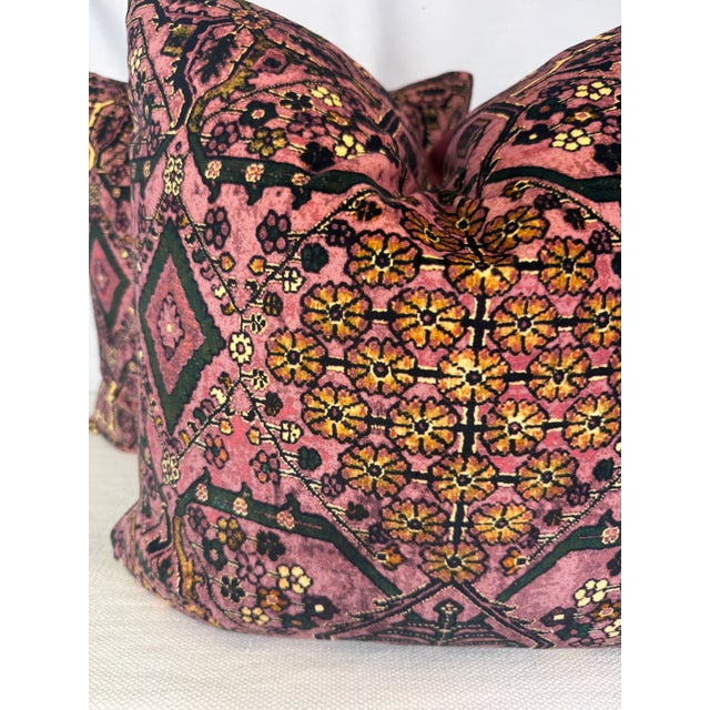 Custom pair of 22" pillows covered in House of Hackney "Mey Meh" in color blush and backed in a coordinating wine colored...