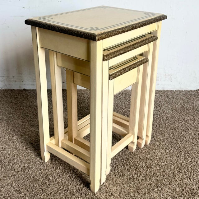 Chinese Chinese Cream and Silver Lacquered Nesting Tables - 3 Pieces For Sale - Image 3 of 7