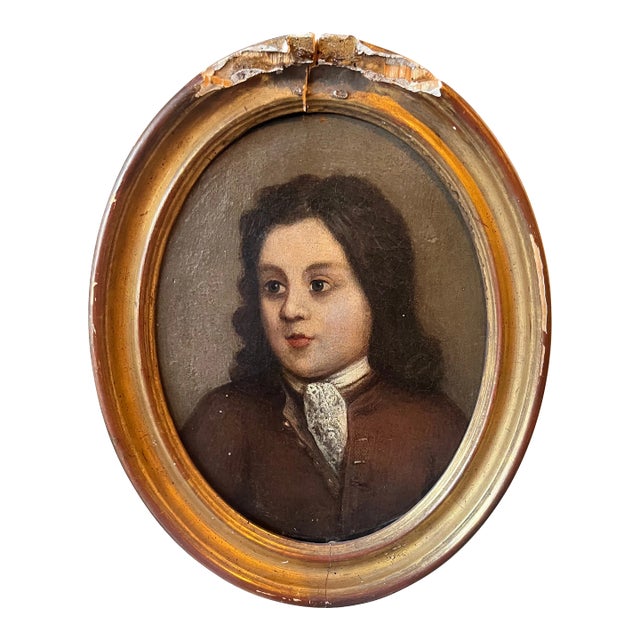 19th Century Portrait Oil Painting of a Boy, Framed For Sale
