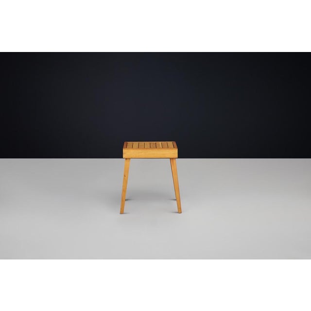 Mid-Century Modern Slatted Elmwood Stool, France, 1960 For Sale - Image 9 of 12