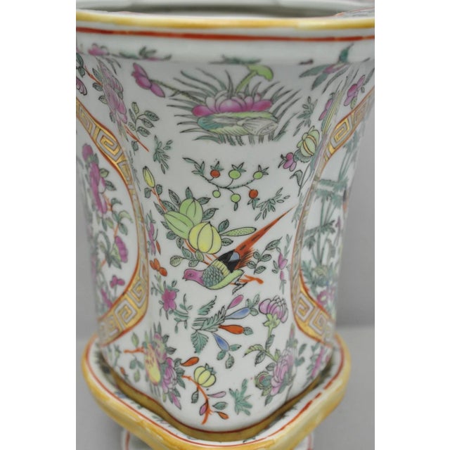 Vintage Chinese Export Porcelain Bird Painted Cachepot Flower Pot Vase For Sale - Image 10 of 16