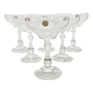 Vintage Czechoslovakian Crystal Champagne Glasses Set, 1970s, Set of 6 For Sale