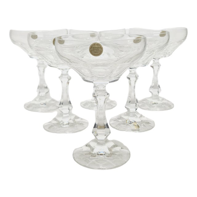 Vintage Czechoslovakian Crystal Champagne Glasses Set, 1970s, Set of 6 For Sale