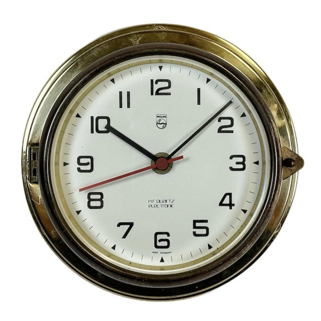 Vintage German Brass Ships Clock from Philips, 1970s For Sale - Image 15 of 15