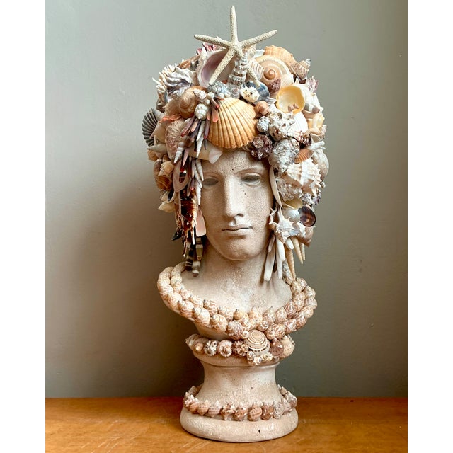 Early 21st Century Vintage Shell Encrusted Bust Sculpture For Sale - Image 5 of 12