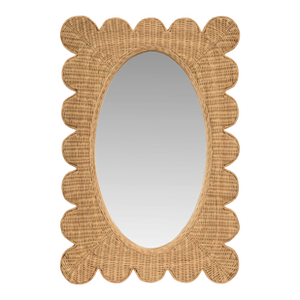 Matthew Izzo Home Lillian Woven Rattan Wall Mirror - Rectangular Frame With Oval Mirror
