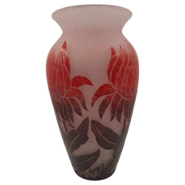 A magnificent and generously sized French Art Deco cameo glass vase by Degué, the illustrious glassworks founded by David...