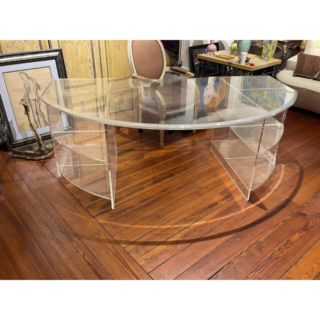 1970s Monumental Lucite Demilune Desk For Sale - Image 11 of 11