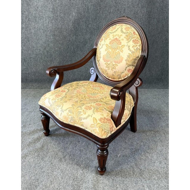 French Louis XVI Style Floral Upholstered Fauteuil Armchair For Sale - Image 3 of 10