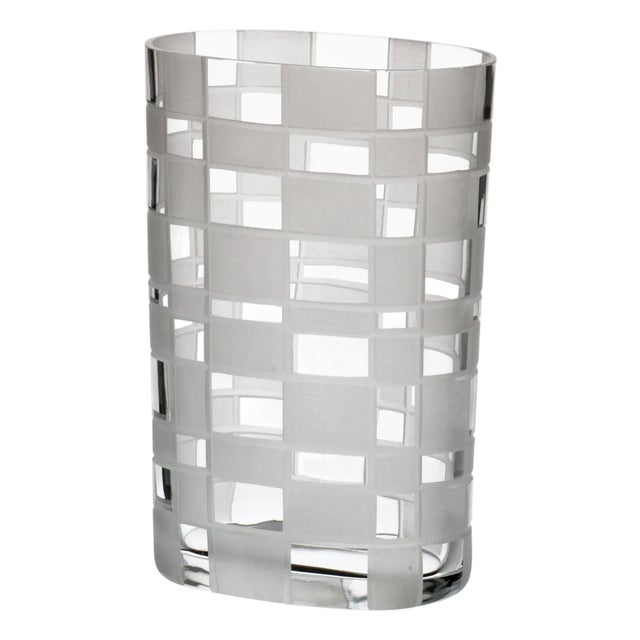 Milleriquadri Carlo Moretti Contemporary Murano Clear Glass Hand Etched Vase For Sale