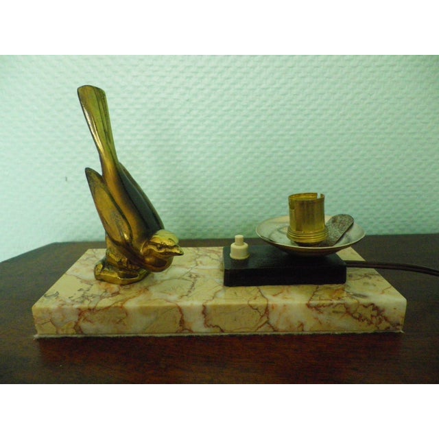 Table Lamp with Marble Base, Brass Bird Decoration and Opaline Lampshade, 1940s For Sale - Image 12 of 17
