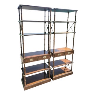 Rare Brandt Vintage Tall Faux Bamboo Campaign 1 Drawer Etageres- A Pair For Sale