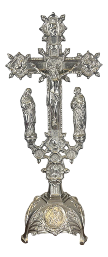 Vintage French Style Ornate Religious Altar Cross in Metal