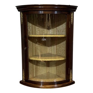 English Mahogany Corner Wall Display Cabinet, 1950s For Sale