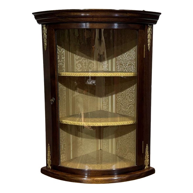 English Mahogany Corner Wall Display Cabinet, 1950s For Sale