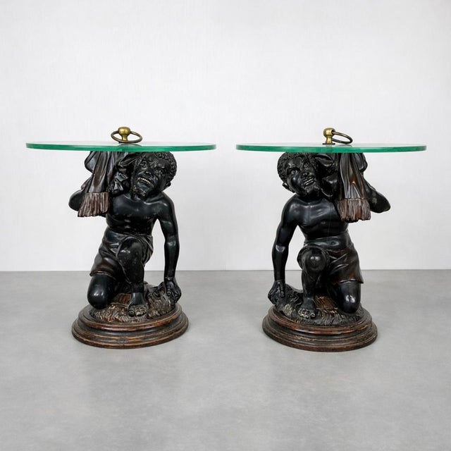 Pair of Mid-Century Modern Wood Carved Venetian Blackamoor Pedestal/Stands For Sale - Image 15 of 17