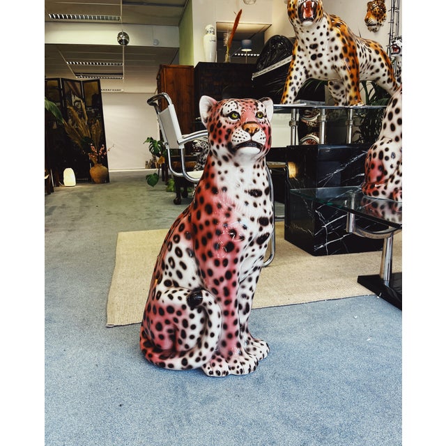Pink Leopard Statue in Ceramic by Ceramiche Boxer For Sale - Image 6 of 7