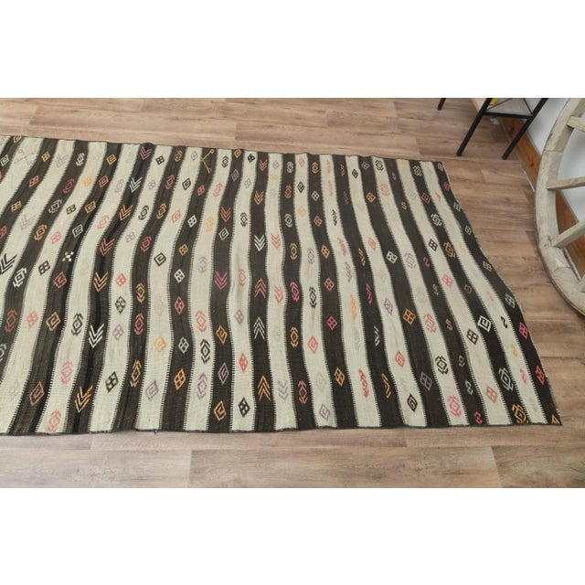 1970s Vintage Turkish Handmade Wool Cotton Beige Brown Kilim Runner Rug For Sale - Image 4 of 11
