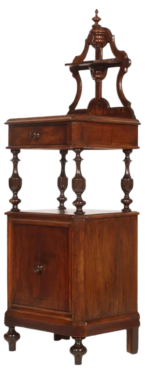 Louis Philippe Walnut Turned Hand-Carved Nightstand, 19th-Century