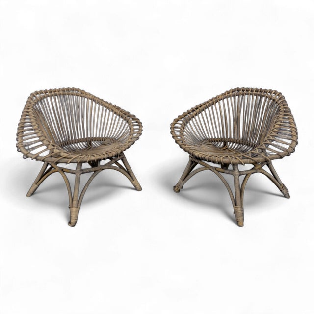 Wood Rattan Lounge Chairs by Franco Albini, 1950s, Set of 2 For Sale - Image 7 of 7