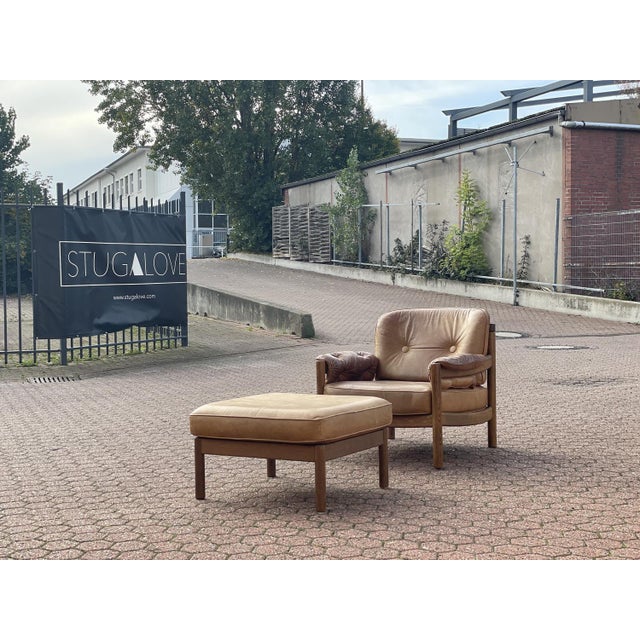 Set of Leather Lounge Chair with Footstool, 1960s For Sale - Image 3 of 10