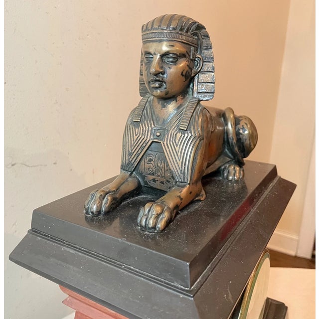 Heavy Antique 19th Century R. Stuart Egyptian Revival Marble Bronze Mantle Clock For Sale - Image 13 of 16