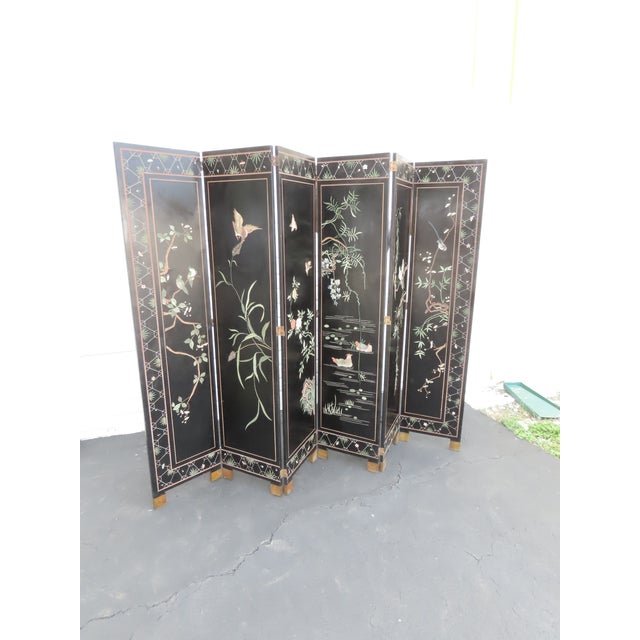 Asian Oriental Tall Six Panel Hand Painted Privacy Screen Room Divider 6439 For Sale - Image 10 of 18