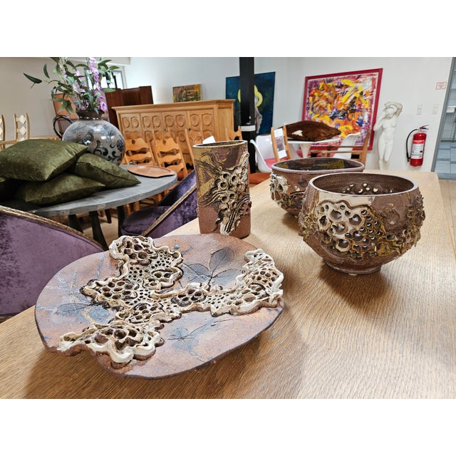 A rare and highly expressive collection of four Danish studio pottery works by Bodil Marie Nielsen, dating from the...