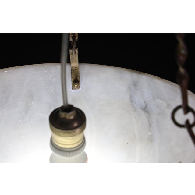 1950s French Art Deco White Alabaster Pendant Light With Dark Veining For Sale - Image 11 of 16