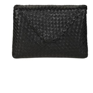 Rafe Woven Leather Jamie Envelope Clutch in Black For Sale