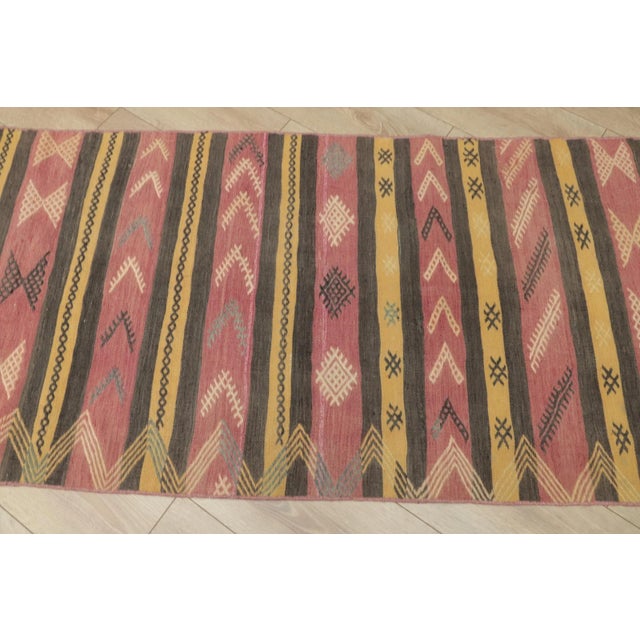 Red 1950s Traditional Primitive Red Striped Kilim Runner Rug For Sale - Image 8 of 13