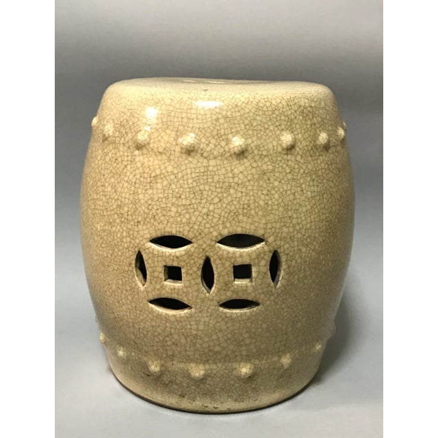 Chinese Art Crackled Porcelain Monochrome Garden Stool AGES: Late 20th Century MATERIALS: Porcelain COUNTRY: China...