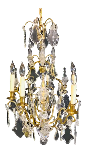 French Bronze and Crystal Gilt Chandelier, Louis XVI Style