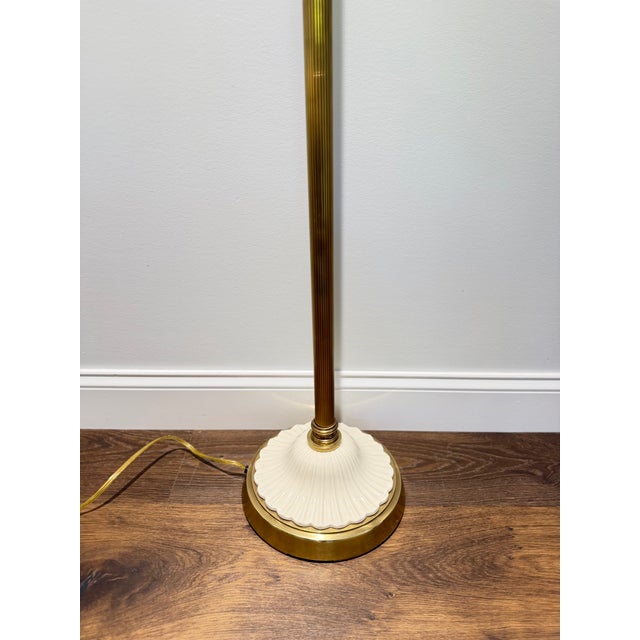 Ivory Late 20th Century Lenox X Quoizel Neoclassical Brass & Ivory Porcelain Torchiere Floor Lamp For Sale - Image 8 of 10