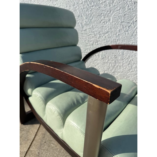 Animal Skin Attributed to Jay Spectre Eclipse Lounge Chair for Century – Postmodern Chrome Armchair – Mint Green Leather Sculptural Chair – 1980s Designer Seating For Sale - Image 7 of 12