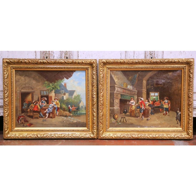 Pair of 19th Century French Tavern Genre Scene Oil Paintings Signed H. Jonas For Sale - Image 9 of 16