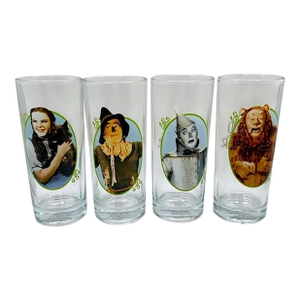 Vintage Glass Tumblers Featuring 'The Wizard of Oz' Characters by Vandor - A Set of 4