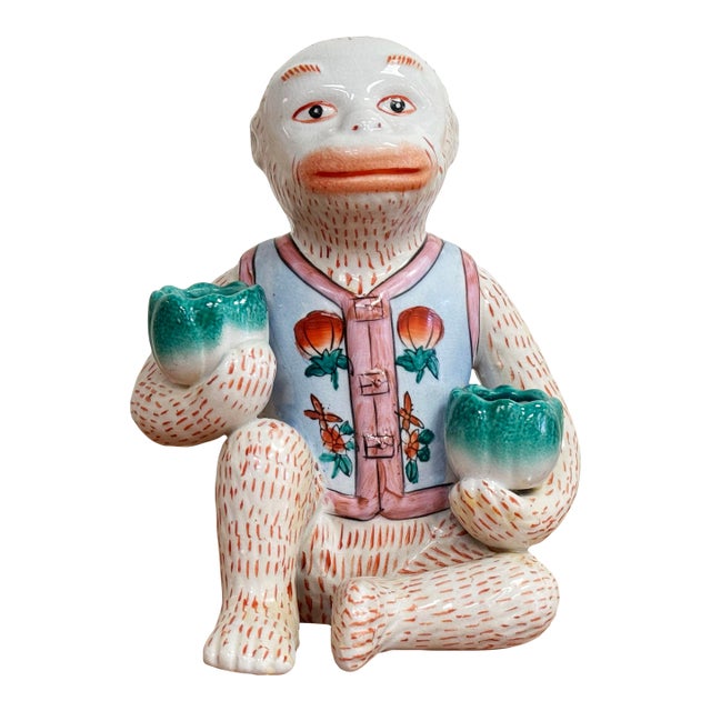 Vintage Seated Chinoiserie Monkey Candleholder For Sale