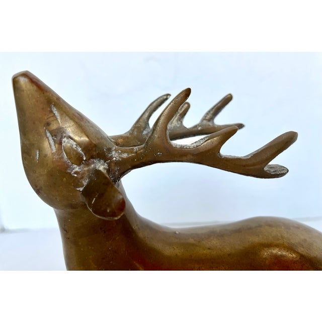 Vintage Brass Deer Figurines - Set of 2 For Sale - Image 10 of 11