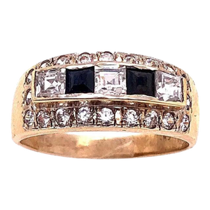 14 Karat Yellow Gold Black Onyx and Diamond Band / Ring Wedding Bridal, Size 7.5